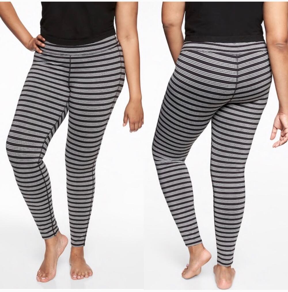 Athleta Leggings Womens XS Black Gray Striped Chaturanga Active Yoga Pilates Gym